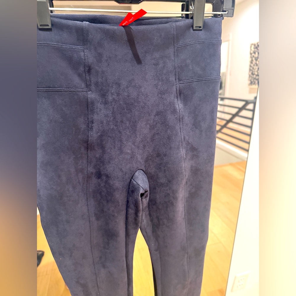 NWT SPANX Faux Suede Leggings Pants size M Blue Slimming Flattering